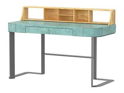 Modern Dressing Table with Light Blue Top Wooden Shelf and Metal Legs Minimalist Design 3d model