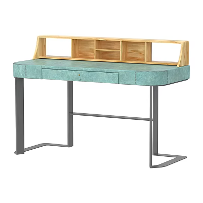 Modern Dressing Table with Light Blue Top Wooden Shelf and Metal Legs Minimalist Design 3d model