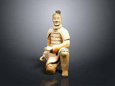 Detailed Ancient Terracotta Warrior Sculpture Kneeling Soldier With Armor And Hairstyle 3d model
