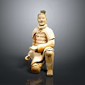 Detailed Ancient Terracotta Warrior Sculpture Kneeling Soldier With Armor And Hairstyle