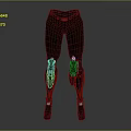 Futuristic Character Legs With Red Silver Mechanical Components And Dark Green Pants 3d model