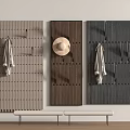 Wooden Wall Hooks with Different Colored Panels Hanging Straw Hat and Towels Above Entryway Bench