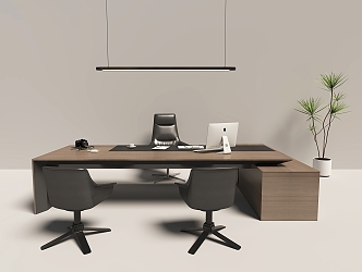 Modern Office Desk and Chair Modern Manager Office Desk and Chair Boss Desk General Manager Desk Class Desk Green Plant Potted Plant 3d model