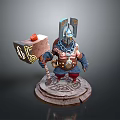 Man in Armor Holding Large Hammer on Patterned Base 3d model