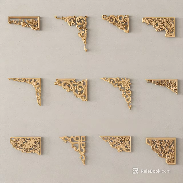Intricate Wooden Carvings For Corner Decorations With Ornate Vintage Patterns 3d model 