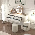 White Dressing Table with Decorative Mirror Cosmetics Stool and Cabinet Interior 3d model