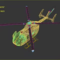 Detailed Helicopter 3D Model Featuring Camouflage Pattern Main Rotor Tail Rotor And Transparent Cockpit