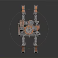 Industrial Futuristic Mechanical Structure With Metal Frame And Orange Leg Components