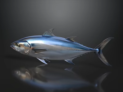 Shiny Silver Tuna Fish Swimming In Aquarium Tank With Marine Life 3d model
