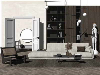 Modern Living Room Interior With Sofa Coffee Table Set And Herringbone Floor 3d model