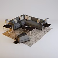 Gray L Shaped Sofa and Coffee Table Set with Throw Pillows Side Tables and Ottoman 3d model