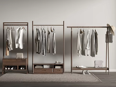 Modern Wooden Coat Racks With Hanging Clothes Drawers Shoes And Bags 3d model