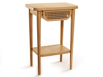 Minimalist Wooden Bedside Table With Woven Drawer And Lower Storage Shelf 3d model
