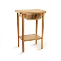 Minimalist Wooden Bedside Table With Woven Drawer And Lower Storage Shelf