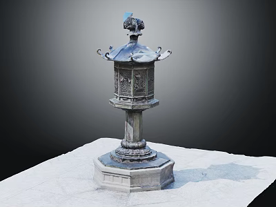 Traditional Architectural Stone Lantern With Ornamental Top And Square Base Structure 3d model