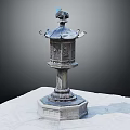 Traditional Architectural Stone Lantern With Ornamental Top And Square Base Structure