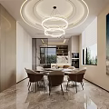 Elegant Modern Restaurant Interior With Round Pendant Lights And Marble Dining Table 3d model