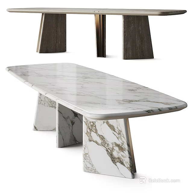 Elegant Modern Dining Table With Marble Top And Sleek Metal Legs Design 3d model 