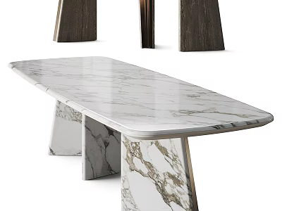 Elegant Modern Dining Table With Marble Top And Sleek Metal Legs Design 3d model