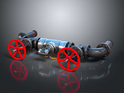 Industrial Piping System with Red Valves and Metal Fittings in Engineering Setup 3d model