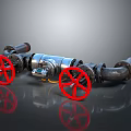 Industrial Piping System with Red Valves and Metal Fittings in Engineering Setup