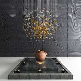 Modern chandelier water tank art chandelier wave board background wall landscape 3d model