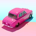Pink Vintage Car With Shiny Exterior On Pink And Blue Gradient Background