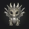 Silver Baby Dragon Figurine With Spiked Back Wings And Big Eyes 3d model