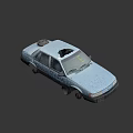 Old Blue Sedan Car With Missing Wheels And Worn Body Condition