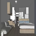 Modern Minimalist Apartment Interior With Bed Sofa Wooden Flooring And White Walls