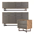 Modern Entryway And Side Cabinets With Grey Doors Drawers Wooden Accents And Metal Frames