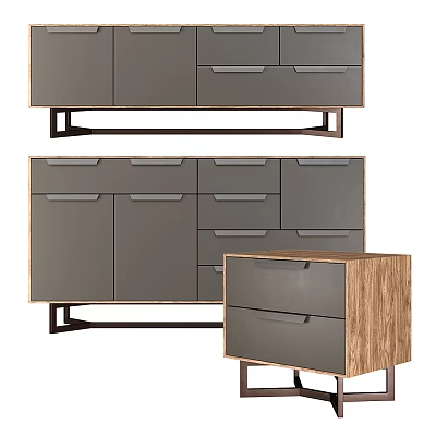 Modern Entryway And Side Cabinets With Grey Doors Drawers Wooden Accents And Metal Frames 3d model