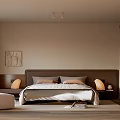 Modern Minimalist Bedroom Interior With Platform Bed Nightstands Table Lamps And Wall Art