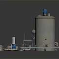 Various Industrial Mechanical Components With Tank Pipes Valves Metal Frame And Parts