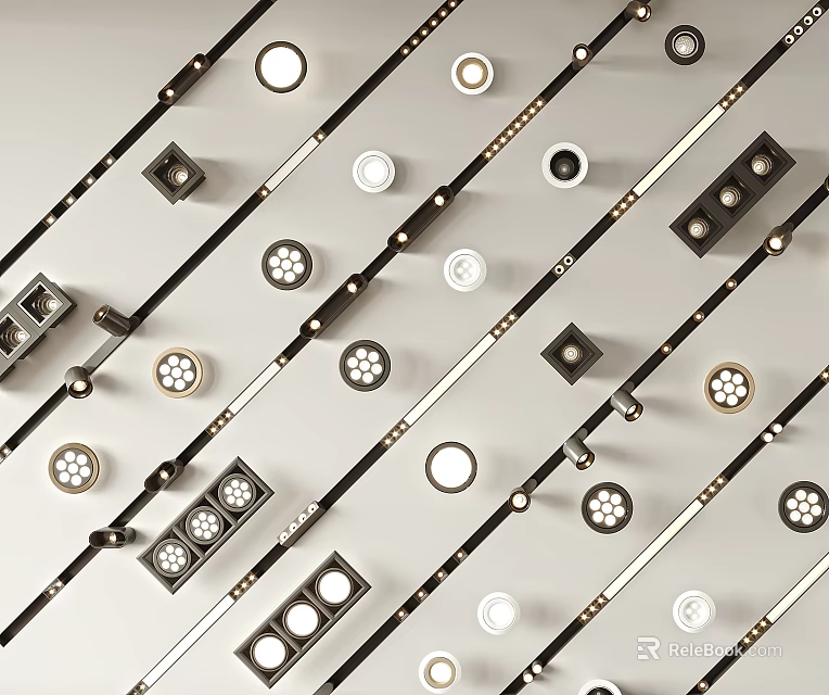 Modern Downlights and Spotlights Featuring Various Styles Sizes and Mounting Components 3d model