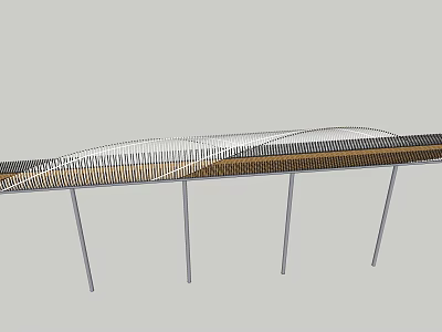 Modern Curved Landscape Bridge With Metal Frame And Support Pillars 3d model