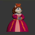Royal Cat Princess Wearing Golden Crown Pink Dress With Yellow Patterns And Crossed Hands
