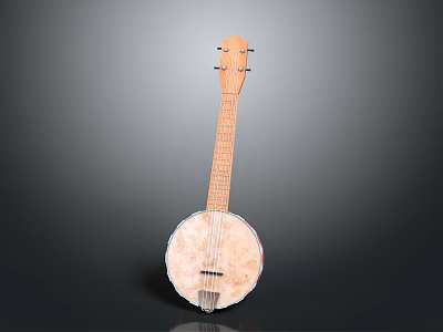Daily Life Wooden Banjo With Round Body And String Design For Household Use 3d model