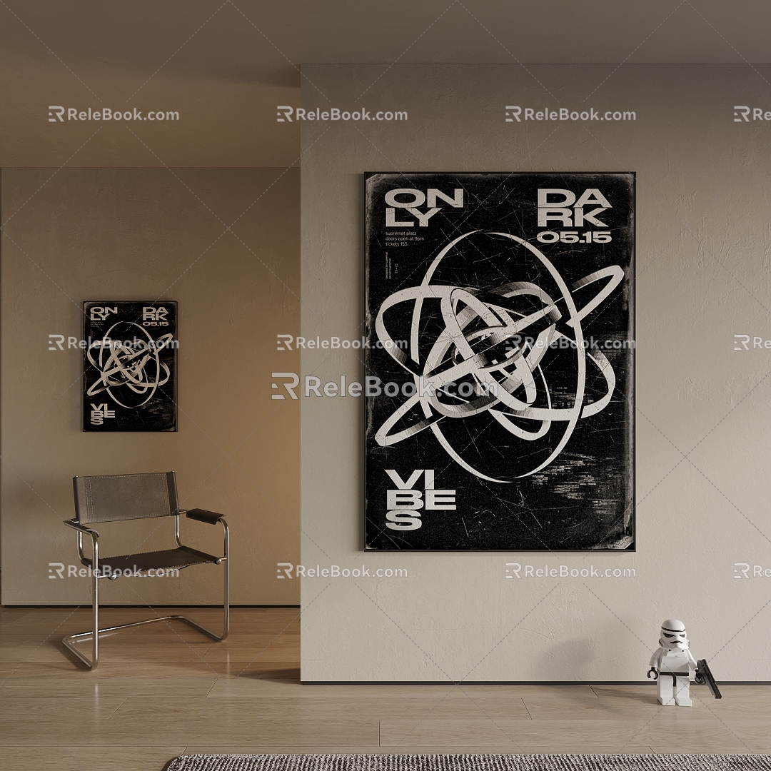 Black and White Hanging Painting Geometric Decorative Painting Abstract Painting 3d model