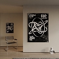 Black and White Hanging Painting Geometric Decorative Painting Abstract Painting 3d model