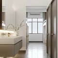 School Dormitory Room With Bunk Bed Desk Chair Clock Storage Cabinet And Adjacent Bathroom