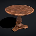 Round Wooden Dining Table With Natural Wood Grain Top And Carved Pedestal Base