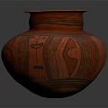 Red Clay Jar With Black Decorative Patterns And Round Body Design 3d model