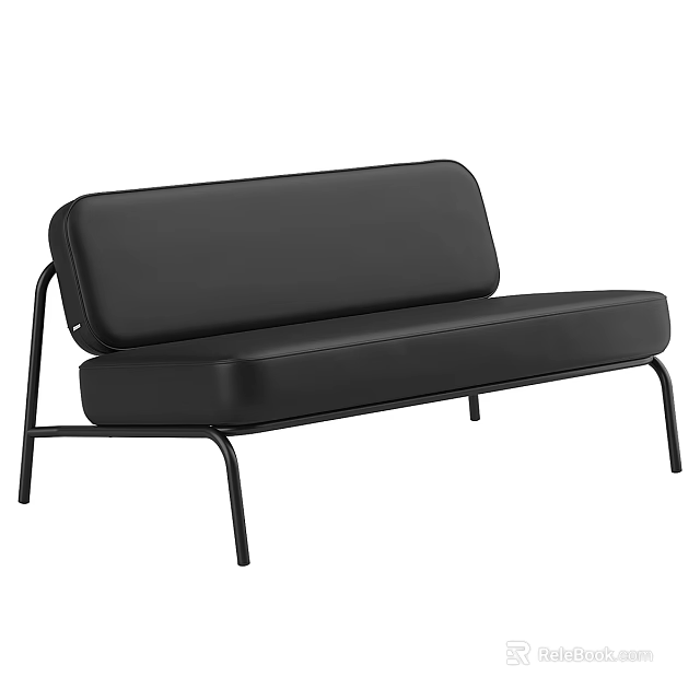 Modern Black Leather Three Seater Sofa With Metal Frame Design 3d model
