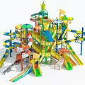 Colorful Water Playground Equipment With Multiple Slides Multi Level Platforms And Water Buckets