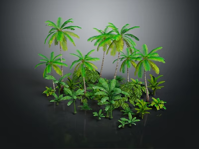 Lush Tropical Plants With Palm Trees And Green Foliage In Natural Setting 3d model