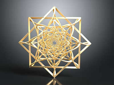 Golden Intricate Star Shaped Geometric Structure With Nested Wireframe Design On Dark Background 3d model