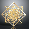 Golden Intricate Star Shaped Geometric Structure With Nested Wireframe Design On Dark Background