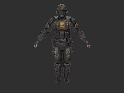 Game Movie Character In Full Body Tactical Armor With Skull Emblem And Helmet 3d model