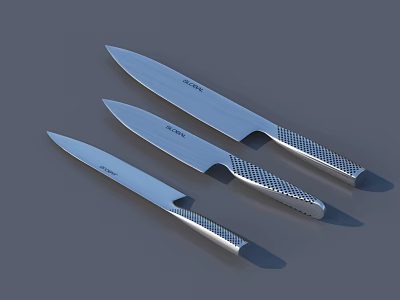 High Quality Stainless Steel Kitchen Knives With Textured Handles And Different Sizes 3d model